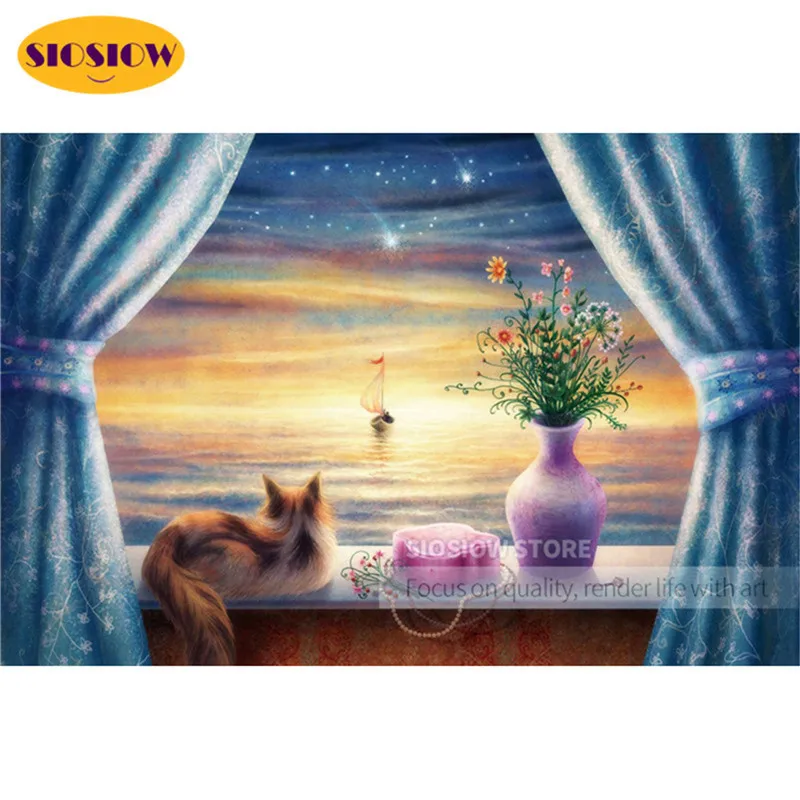5D алмазная живопись сделай сам пейзаж Морского Пейзажа с окошком шаблоны для