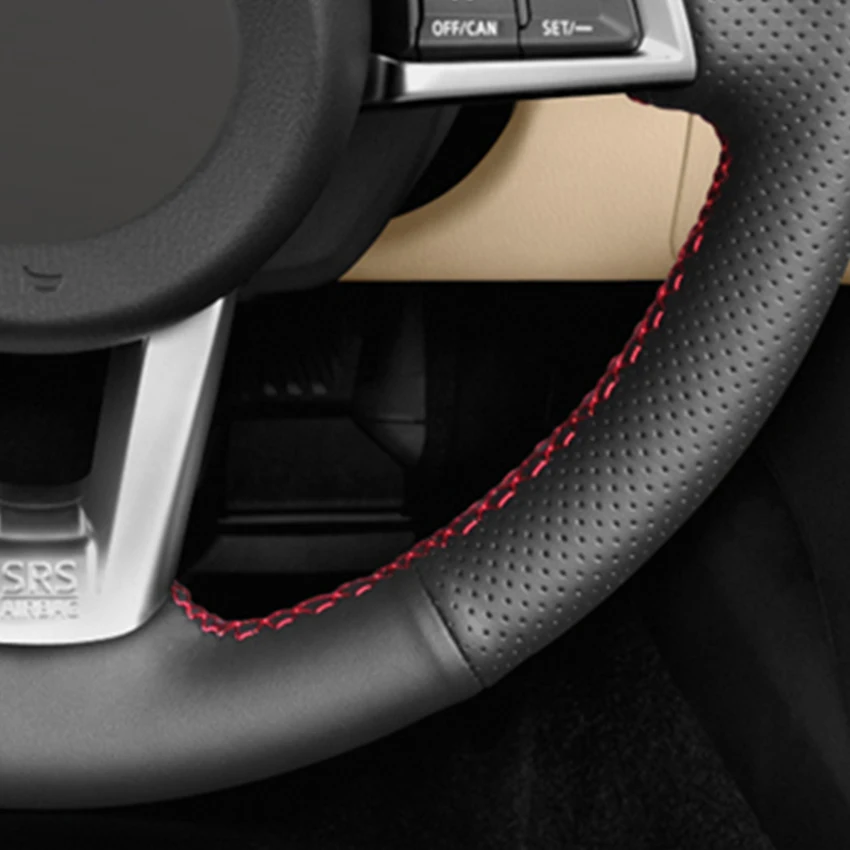 

LQTENLEO Black Artificial Leather Hand-stitched Anti-Slip Car Steering Wheel Cover For Mazda MX-5 2015 2016 2017 2018 2019 2020