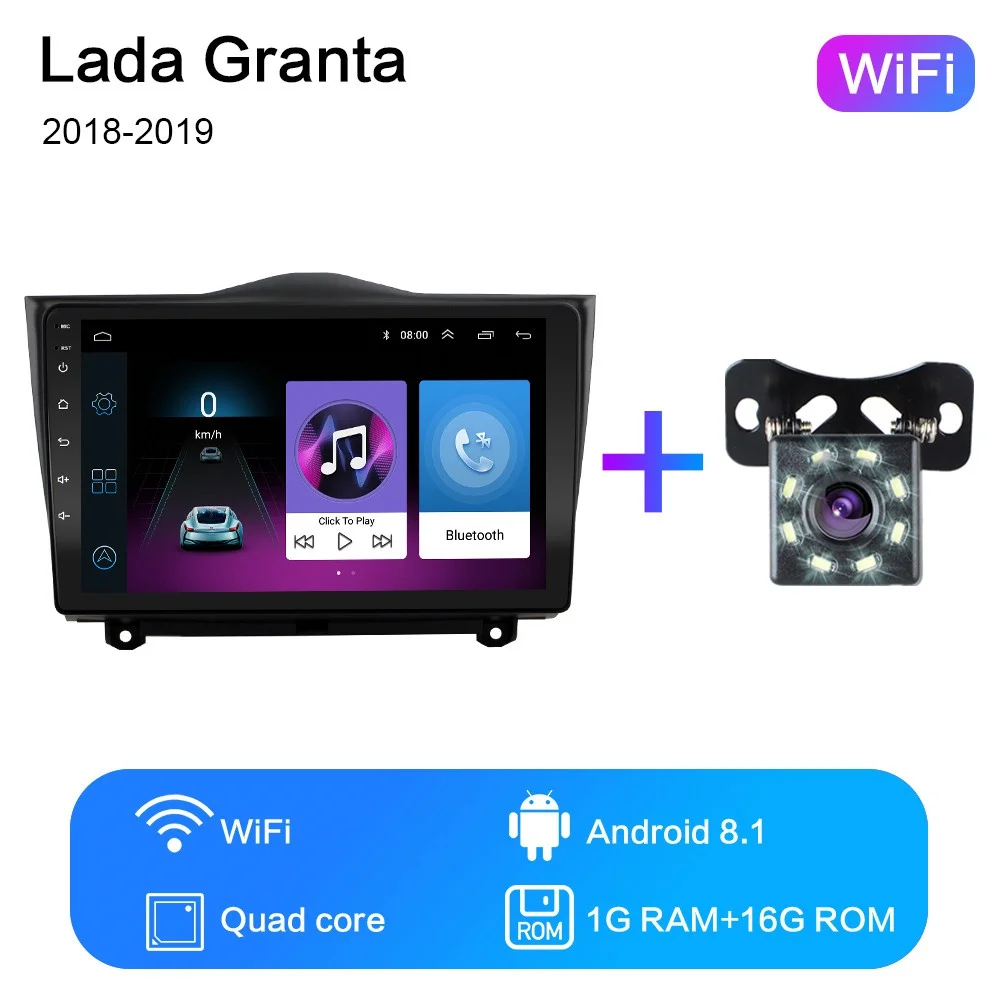 WIFI 1G-16G-8LED 2G+ 32G " 2din Android 8,1 автомобильный Радио мультимедийный плеер для Lada Granta автомобильный Радио gps навигация wifi плеер без DVD - Цвет: WIFI 1G-16G-8LED