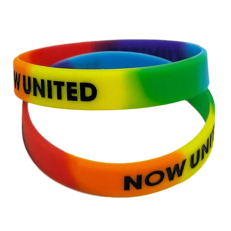 1PC NOW UNITED Rainbow Color Silicone Bracelets&ampBangles Letters Wristband Sports Rubber Fashion Jewelry Gifts SH327 | Украшения и