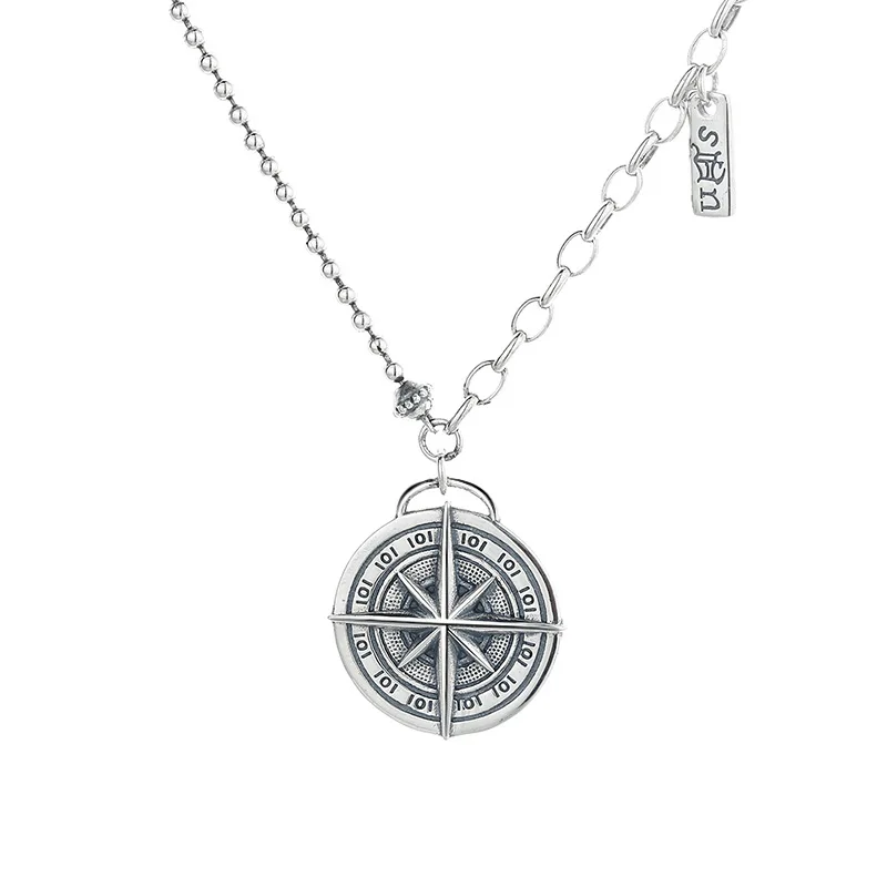

Fashion men's and women's S925 sterling silver vintage old chain round brand star pattern personality trendy necklaces YL182
