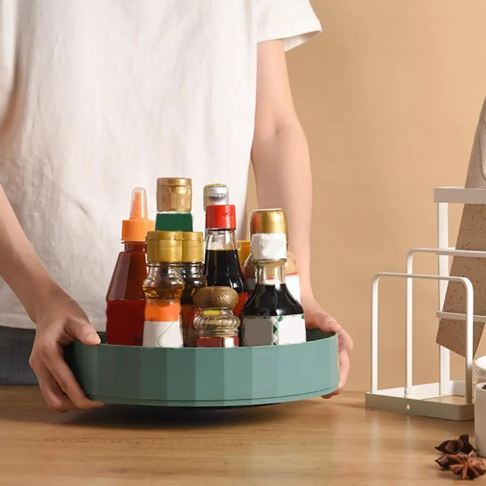 Multifunctional Rotating Storage Box Non-Slip Base 360° Turntable Rack Kitchen Pantry Cabinet Refrigerator Organizer Tray