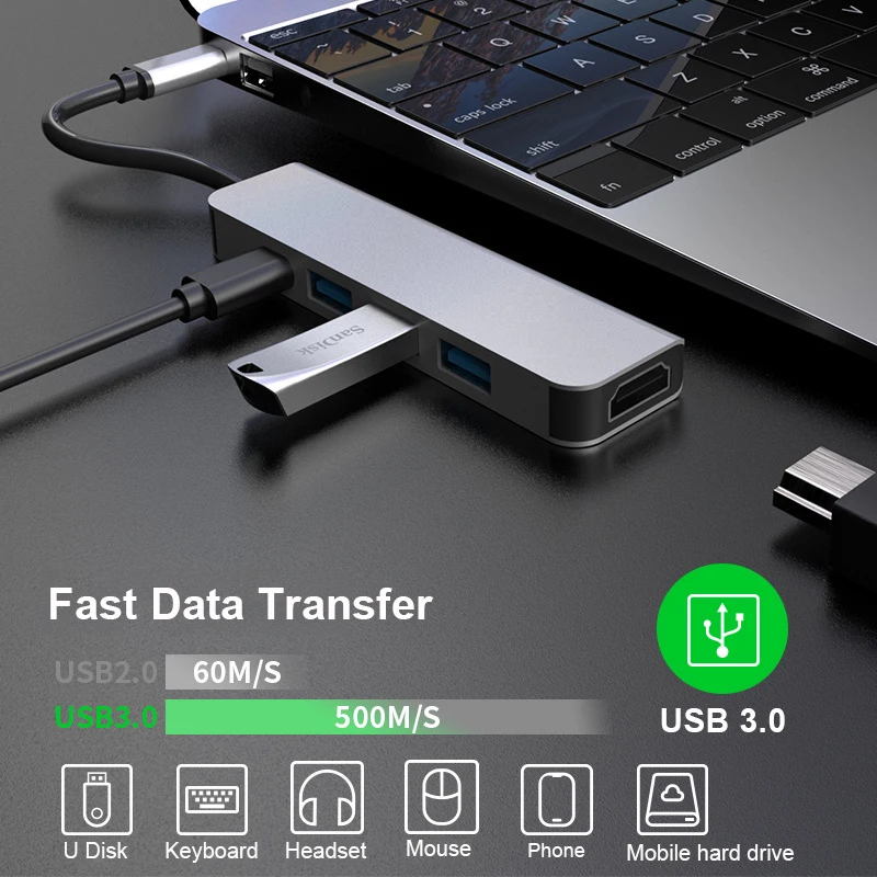 PD USB C концентратор к HDMI адаптеру 4K Thunderbolt 3 Type-C с портом для зарядки Macbook Pro Air 2018/2019 |