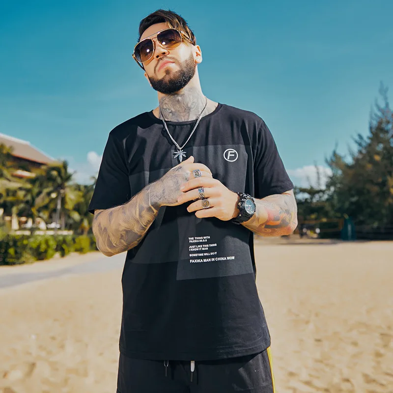 

2021 Summer Fashion Street Letter Print Oversized T Shirt Men Loose T-shirt Fat man Tops O-Neck Cotton Casual Tee Shirt Clothes