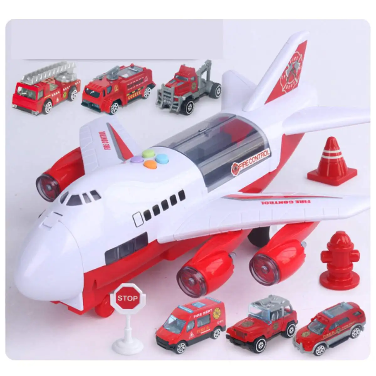Red Fire Plane Set Музыкальная история симулятор трек инерции детская игрушка для хранения самолета пассажирский самолет PloiceFire спасательная игрушка для маленьких мальчиков игрушечный автомобиль - Цвет: Red Fire Plane Set