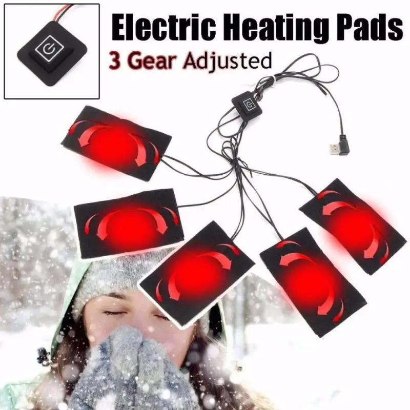 3/5 Pad Electric Heating Pads Winter Coldproof USB Vest Jacket Clothes Heating Pad Heater Warm Thermal Heating Clothes Pad Tools