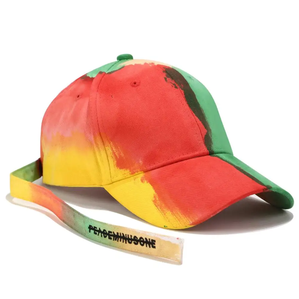 Unisex Tie-dye Long Strap Baseball Cap Colorful Ponytail Cap Blank Washed &Denim Dad Hat Street Fashion Hip Hop Hat