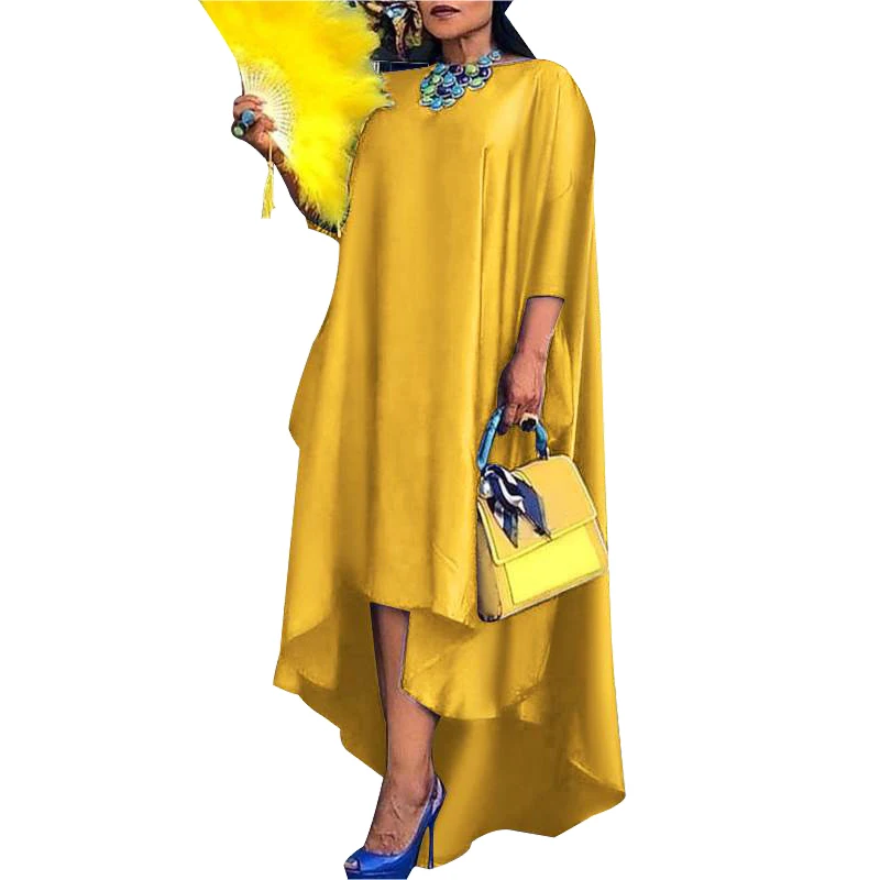 

Half Sleeve Long Dress Women Fashion Irregular O Neck Robes Gown Autumn New Solid Loose Casual Streetwear Maxi Dresses Vestidos