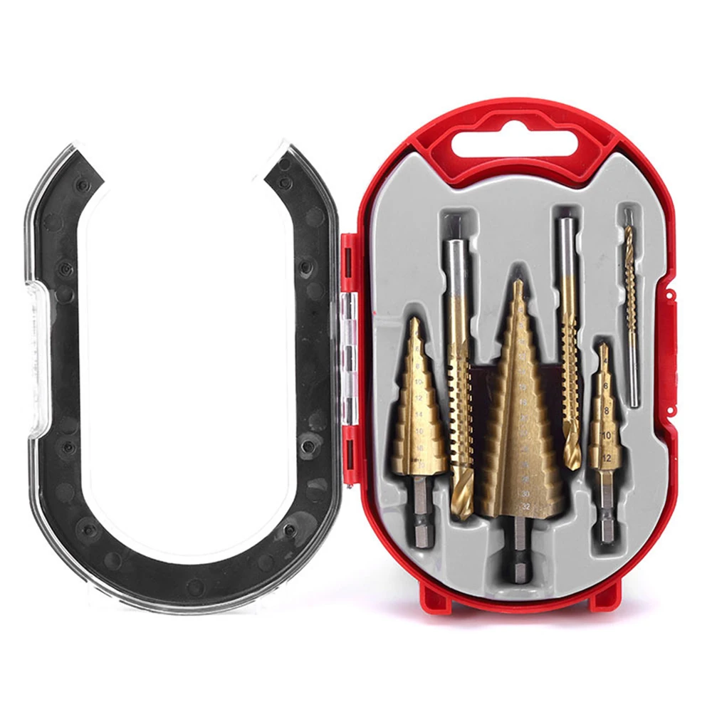 

6Pcs HSS Steel Titanium Step Drill Bit Set 4-12/20/32mm Metal Hole Wood Cone Core Drilling Hole Saw Tool+3,6,8 Saw Drill