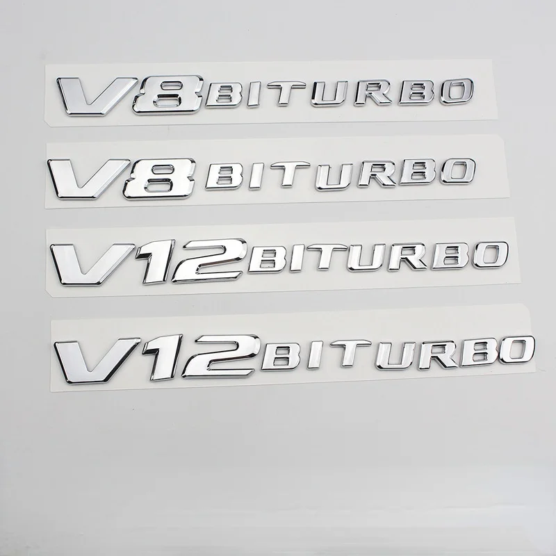 

2X 3D ABS V8 V12 Biturbo Emblem Badge Car Stickers V8V12BITURBO Car Emblem Logo Decal For Benz AMG C63S S300