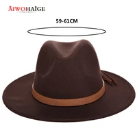 new fashion mens fedora hat wool leather male vintage classical sombrero hairy headscarf bone solid color autumn and winter