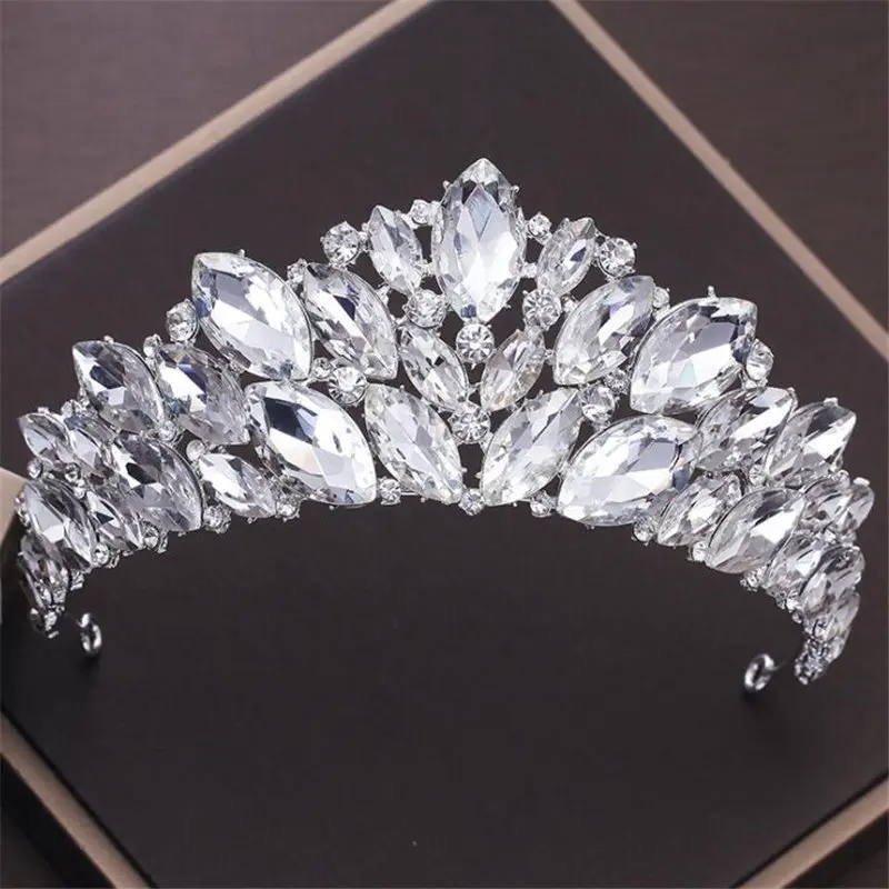 Silver White Роскошный головной убор принцессы, свадебная тиара, корона с красными кристаллами, ободки, вечерние аксессуары для выпускного, свадебные украшения для волос - Окраска металла: Silver White
