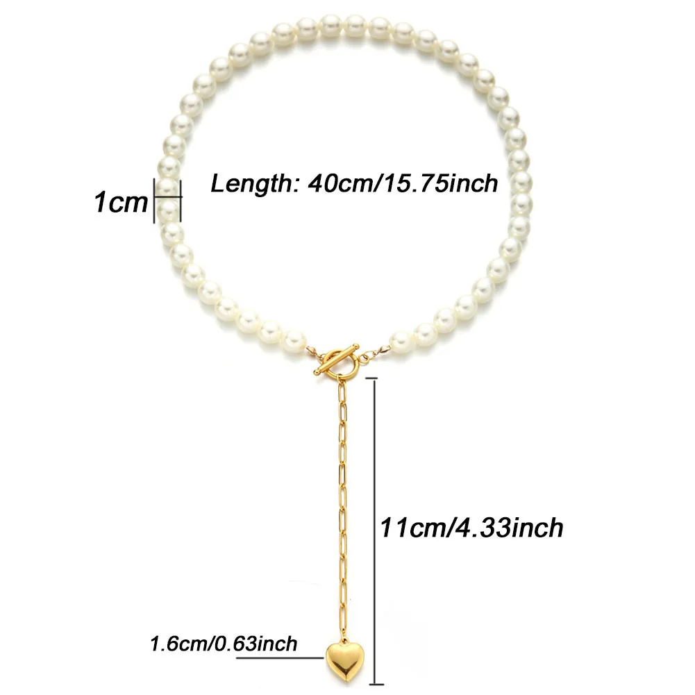 MinaMaMa новый стиль нержавеющая сталь Fuax Жемчуг Сердце Подвески Ожерелья для женщин