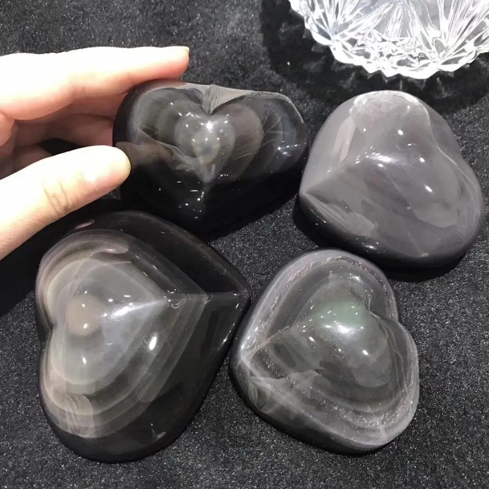 

1 шт. Природный Радуга обсидиановый кристалл сердце очки в стиле «кошачий глаз обсидиан кварцевый В форме сердечка исцеления