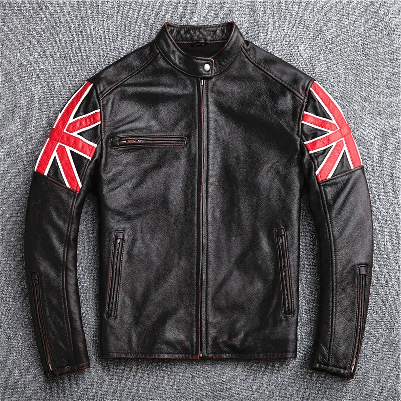 

Натуральная кожа Для мужчин Куртки Винтаж Кожаные куртки Топ Слои теплые куртки Мото-куртки