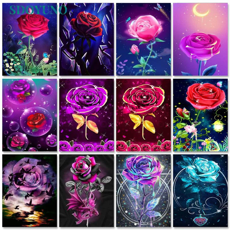 

SDOYUNO Paint By Numbers Kits On Canvas Rose DIY Frame 60x75cm Flowers Oil Painting By Numbers Home Decor Wall Art Unique Gift