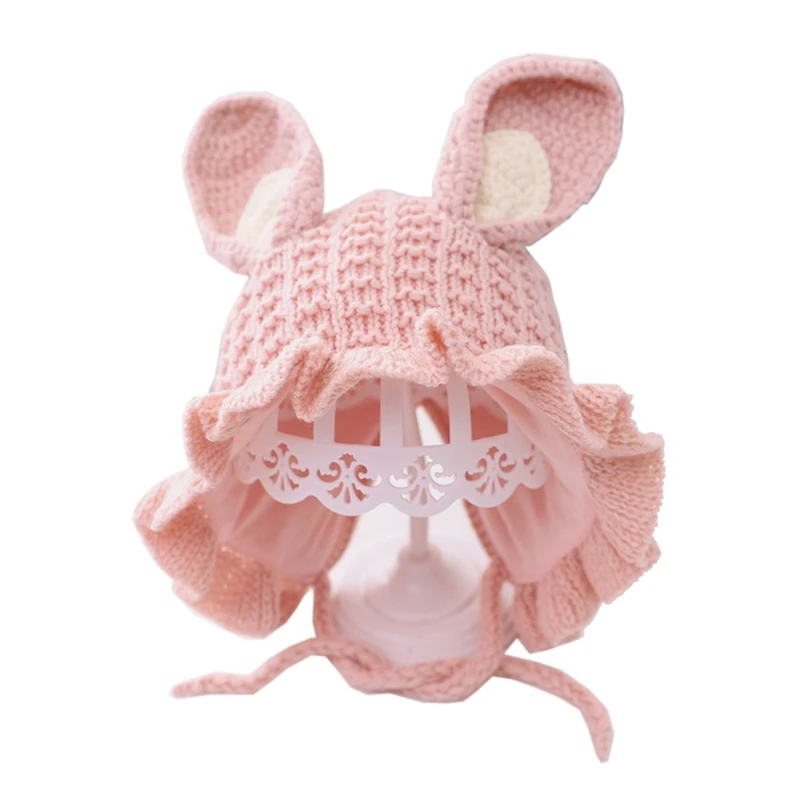 

Зимняя вязаная теплая шапка для младенца с милыми заячьими ушками для девочек, защитный чепчик X5XE