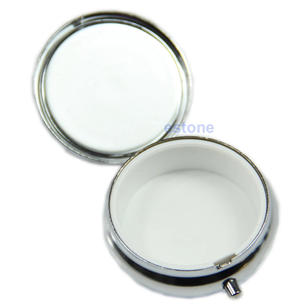 

K1KB Travel Silver Metal Pill Box Medicine Organizer Container Jewellery Case