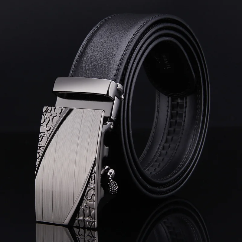 2023291 men xl 120cm 200CM  150CM PLUS  SIZE business formal automatic ratchet buckle black genuine leather belts