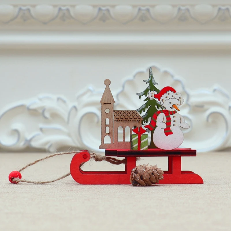 

Fashion Christmas Decoration DIY Wood Color Assembly Old Man Deer Cart Children Sleigh Ornaments Baby Kids Gifts