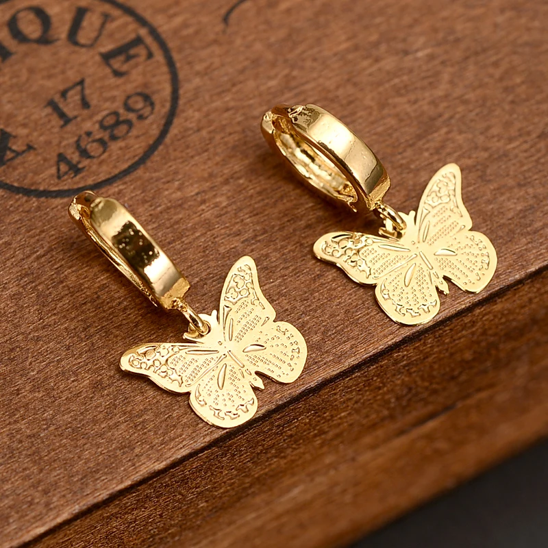 

Gold Africa butterfly Fashion Jewelry Gold Metal Drop Earrings For kids Gifts wedding bridal dropshipping