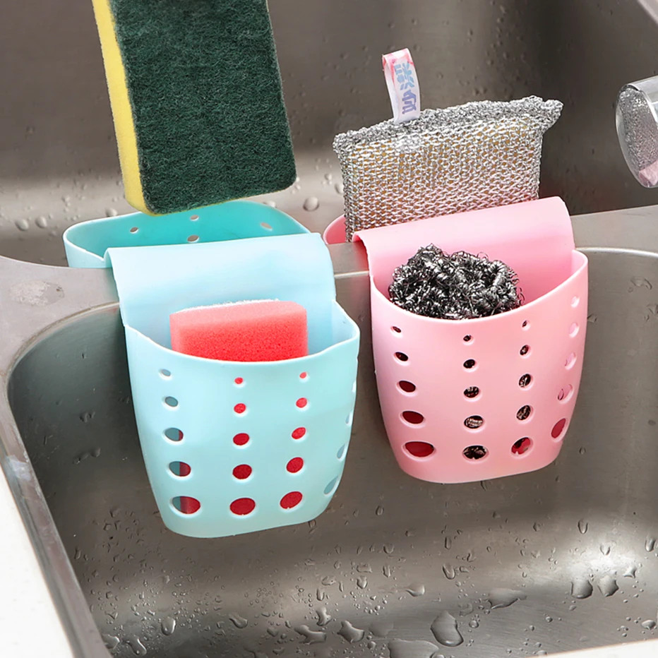 Basedidea Adjustable Sink Draining Basket Double Pockets Saddle Shape Sponge Soap Storage Kitchen Drainer Shelf | Дом и сад