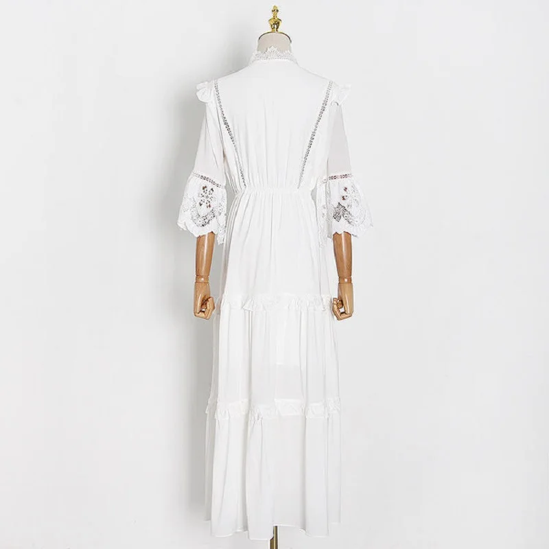 

summer women's cotton Big-name and linen embroidery lace elegant dress 2021New women's wear ruffled party pleated tutu skirt XL