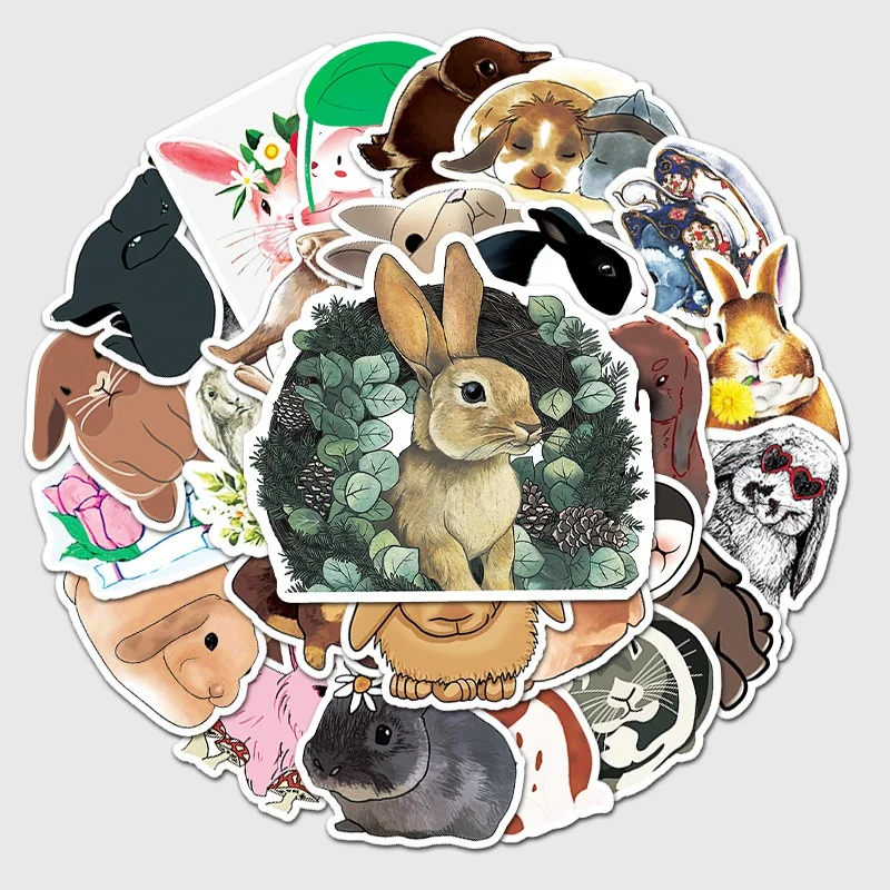 Pegatinas decorativas de Kawaii Rabbit, 50 Uds., material de papeler&iacute;a de conejo, planificador diario de basura, pegatinas para manualidades de Skateboard-1