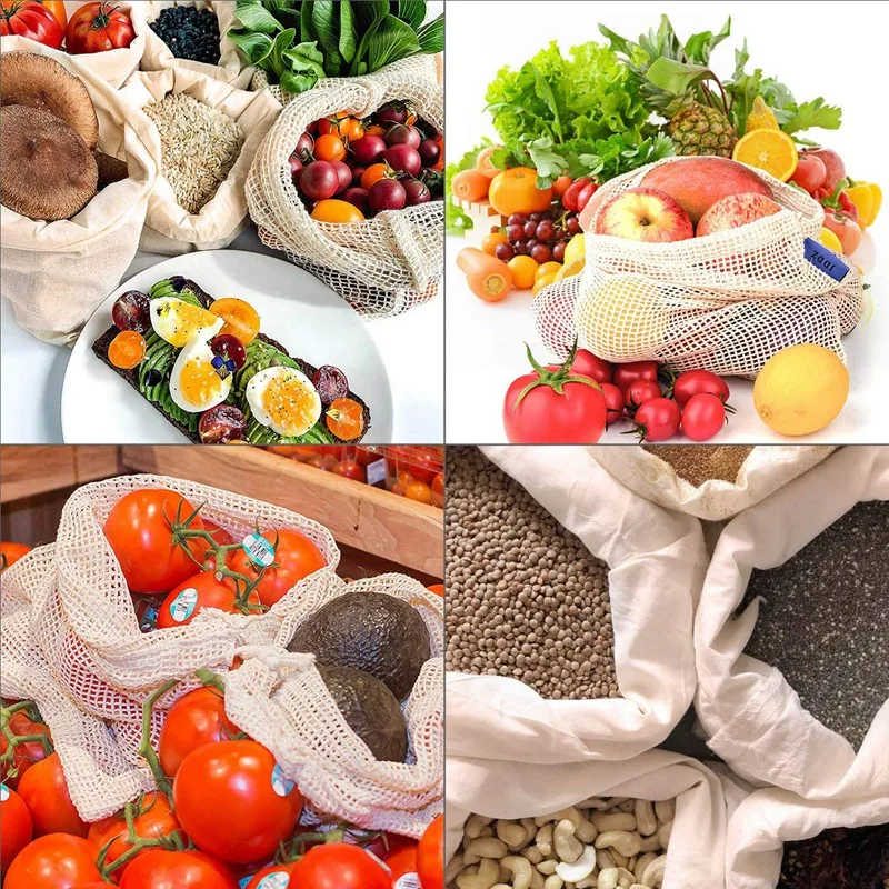 

Reusable Produce Bags For Fruit,Veggies,Fridge Organizing,Toys,Lightweight&Drawstring,Double Stitched,Tare Weight Tag,Washable O