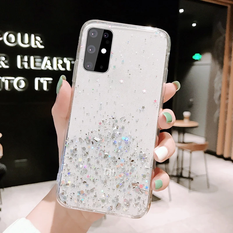 

Gradient Flashing Star Phone Case for Galaxy A51 A71 A50 S10 S9 S8 Plus S10e Note 10 Transparent Tpu Bumper Soft Cover