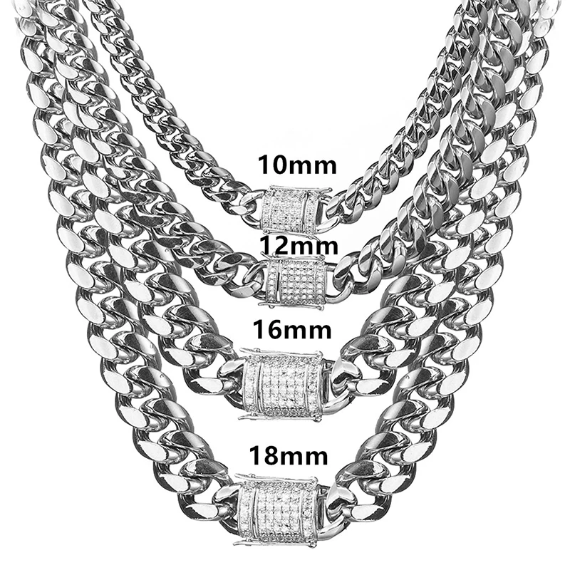 

6-18mm Stainless Steel Silver Cuban Chain Titanium Steel Necklace 210325-04