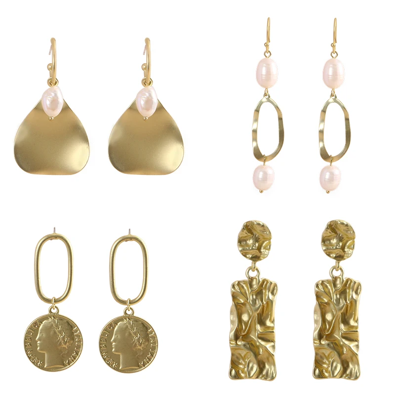 

Badu 2021 Trend New Vintage Geometric Matte Gold Pearl Drop Earring for Women C-shaped Statement Dangle Earring Jewelry Gift