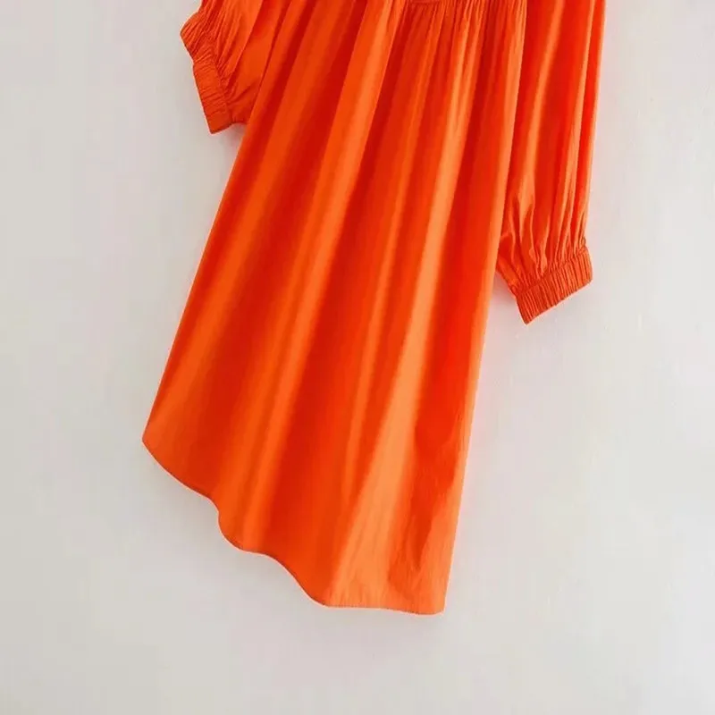 

Spring and Summer 2020 New Solid Color Loose Round Collar Short Sleeve Women's Versatile Slim French Hollow Embroidery Dress