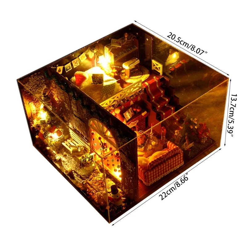 

Dollhouse Miniature with Furniture, DIY Wooden Dollhouse Kit Plus Dust Proof , 1:24 Tiny House Building Kit(Christmas