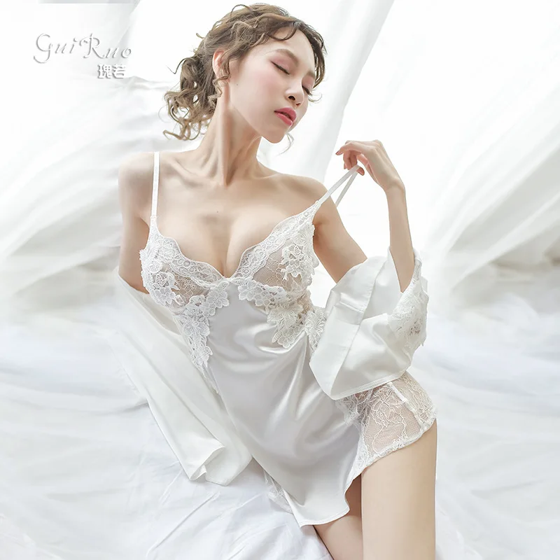 Ночная сорочка женская кружевная с глубоким V образным вырезом S/M/L/XL|Ночные