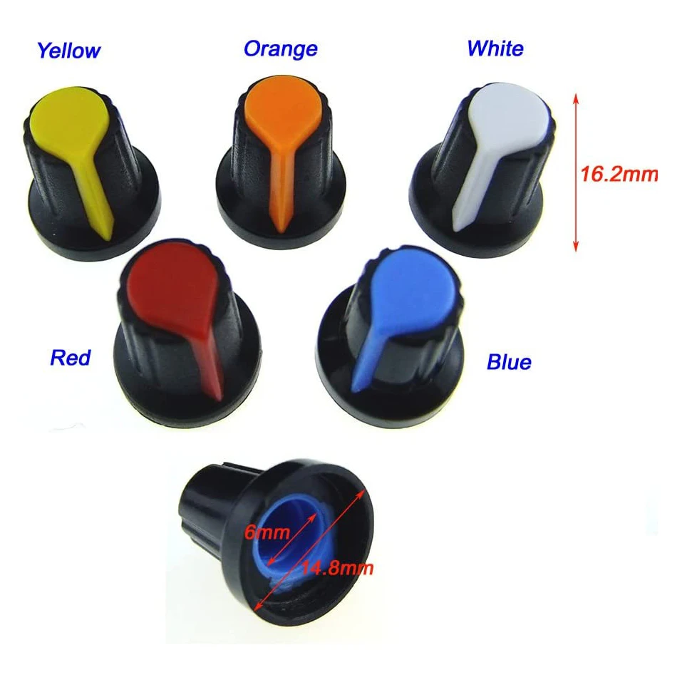 5 шт. 5 цветов WH148 крышка ручки потенциометра (медный сердечник) 15x17 мм 6 мм отверстие вала AG2 Желтый Оранжевый Синий Белый Красный 5 цветов
