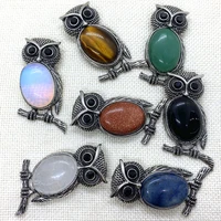 owl natural stone agate necklace pendant 29x50mm tigers eye stone green dongling charms for jewelry diy making earring bracelet