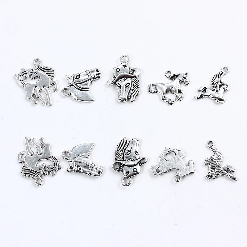 20 шт античные серебряные Разноцветные Подвески в виде лошади подвески для