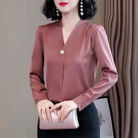 chic satin plus size women blouse v neck sexy shirt spring summer office lady elegant shirts workwear female blusa casual tops