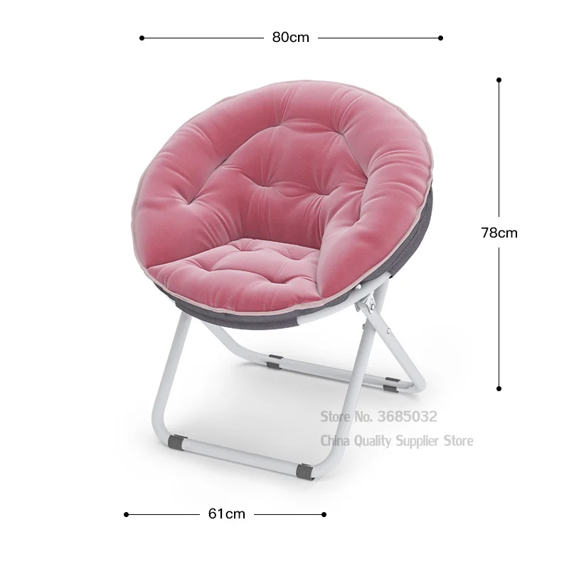 저렴한 접이식 대형 원형 달 의자 X 모양 철 합금 프레임 옥스포드 천 패딩 시트, 휴대용 안락 의자 낮잠 의자 80cm