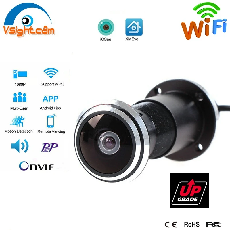 IP камера с отверстием для дверного глаза Wifi 1080P 1 78 мм широкоугольный объектив