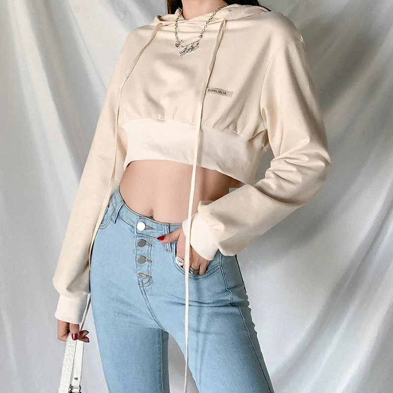 

ZTONE 2021 Y2k Sweatshirt Solid Long Sleeve Autumn Hoodie Lace-Up Bts Crop Top T Shirt Streetwear Women's Sweatshirt