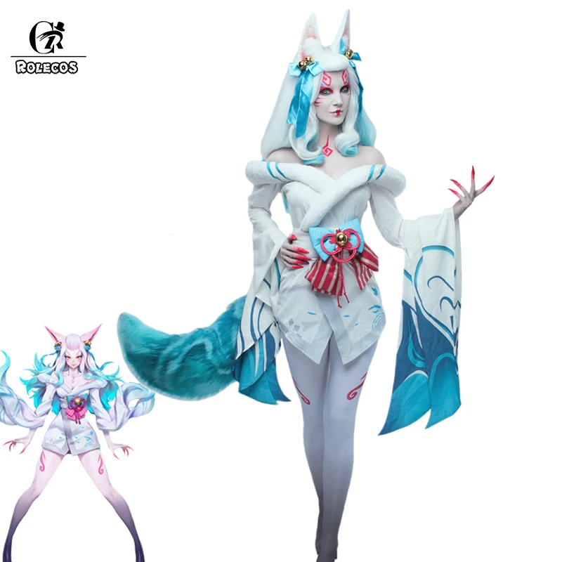 Костюм для косплея ROLECOS LOL Spirit Blossom Ahri костюм Ари сексуальный с черной лисой Белое