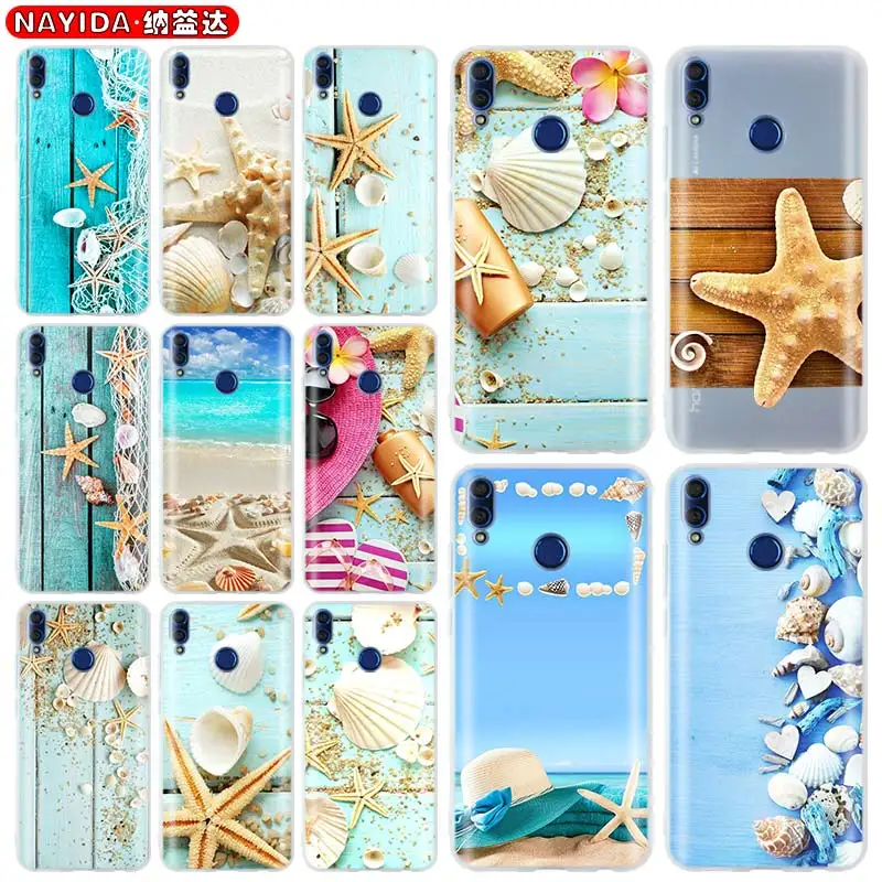 Мягкий чехол для Huawei Honor 30 20 Pro 10 9 Lite 30s 10i 9a 8a 7a X10 8x с синими деревянными ракушками и