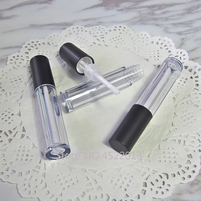 6 5 мл 50 шт./лот прозрачная пластиковая трубка для блеска губ с черной крышкой