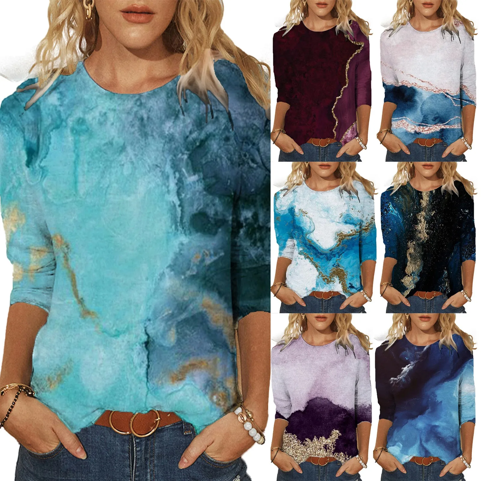 

Hoodie Fashion Women's Spring Printed Mid-length Sleeves Crew-neck Casual Tee Tops Plus Size Женские Футболки Harajuku y2k