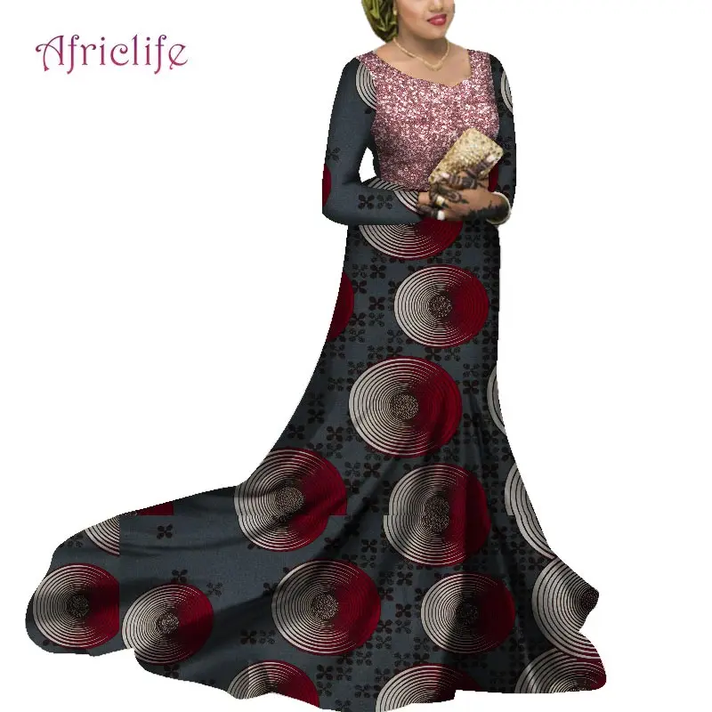 Spring and Fall Type With Lining Party Wedding Evening Clothing for African Women Long Sleeve Floor-Length Dresses WY5758