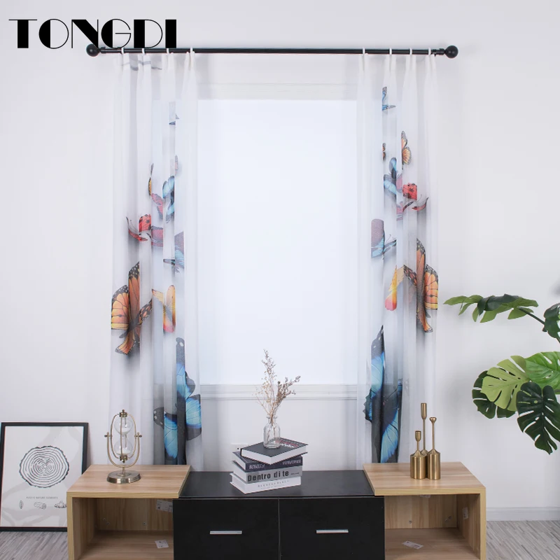 TONGDI 2 шт. Белый Тюль с цифровой печатью занавеска Элегантный Прозрачный декор