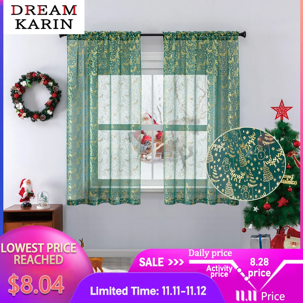 

DK Christmas Tulle Curtains for Living Room Bedroom Kitchen Window Treatment Sheer Curtains for the Room Decor Max Width 140cm