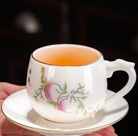 peach ceramic teacup and saucer set happiness and longevity chinese white ceramic cup for tea coffee drink